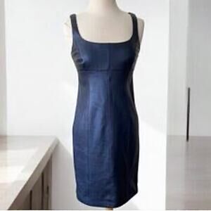 Rickie Freeman Teri Jon Metallic Blue Real Leather Sleeveless Dress Size 12 NEW